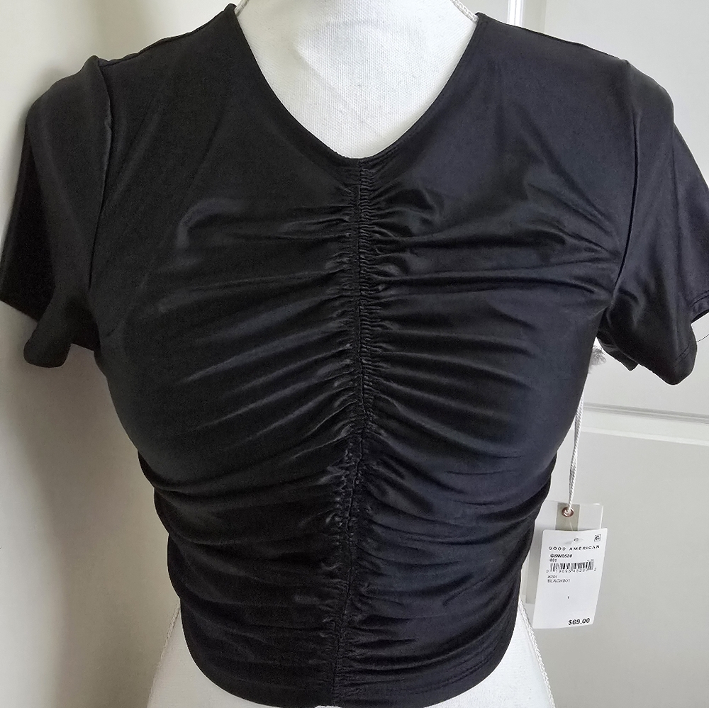 NWT Good American Black Gathered Crop Top